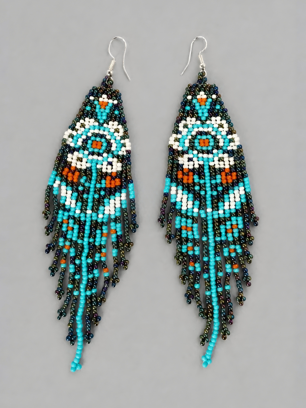 Iridescent Floral Boho Fringe Seed Bead Earrings Cottagecore Jewelry - Blue